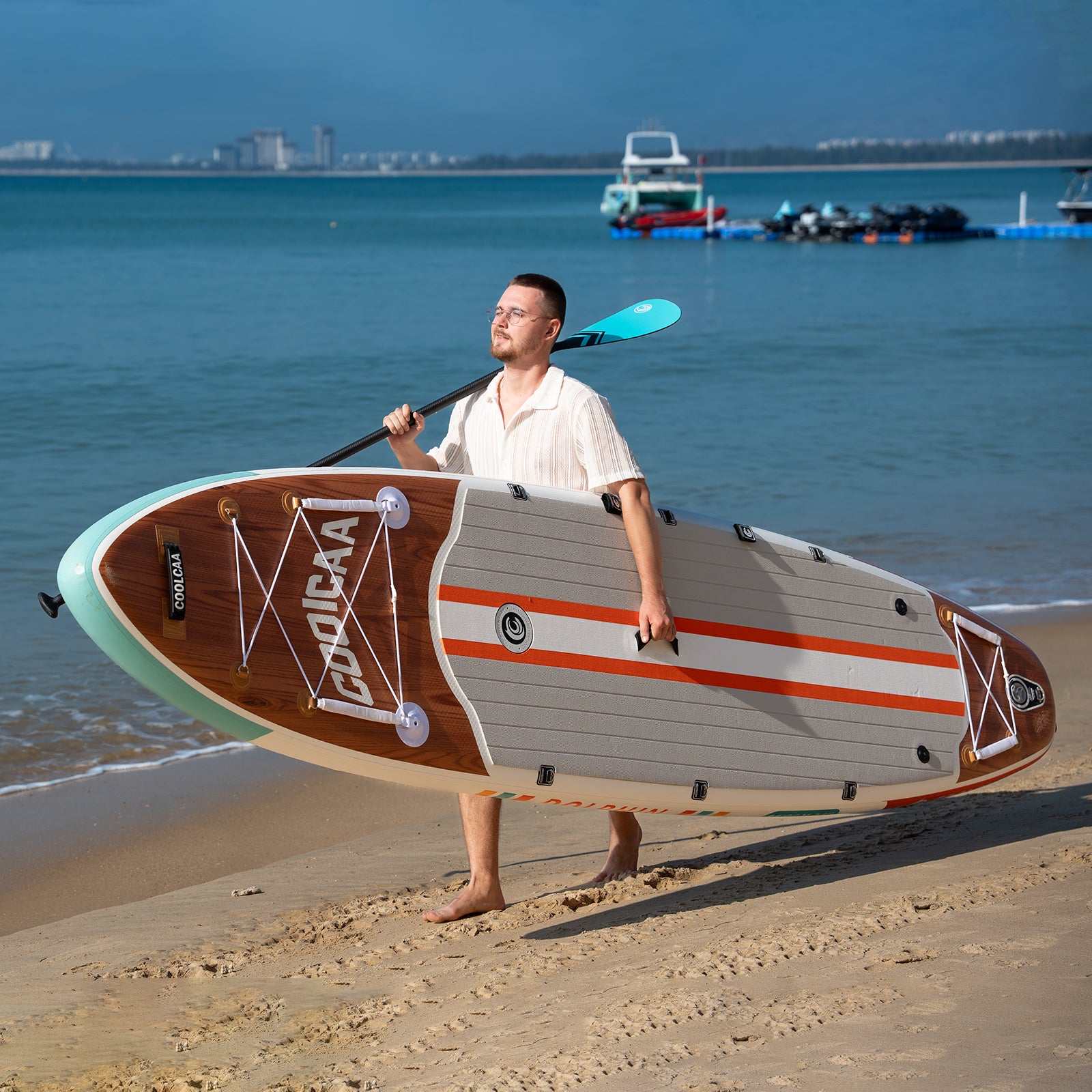 11'8 Timber Skiff Aufblasbares SUP Board Package mit Carbon Paddel (Neues Modell 2026)