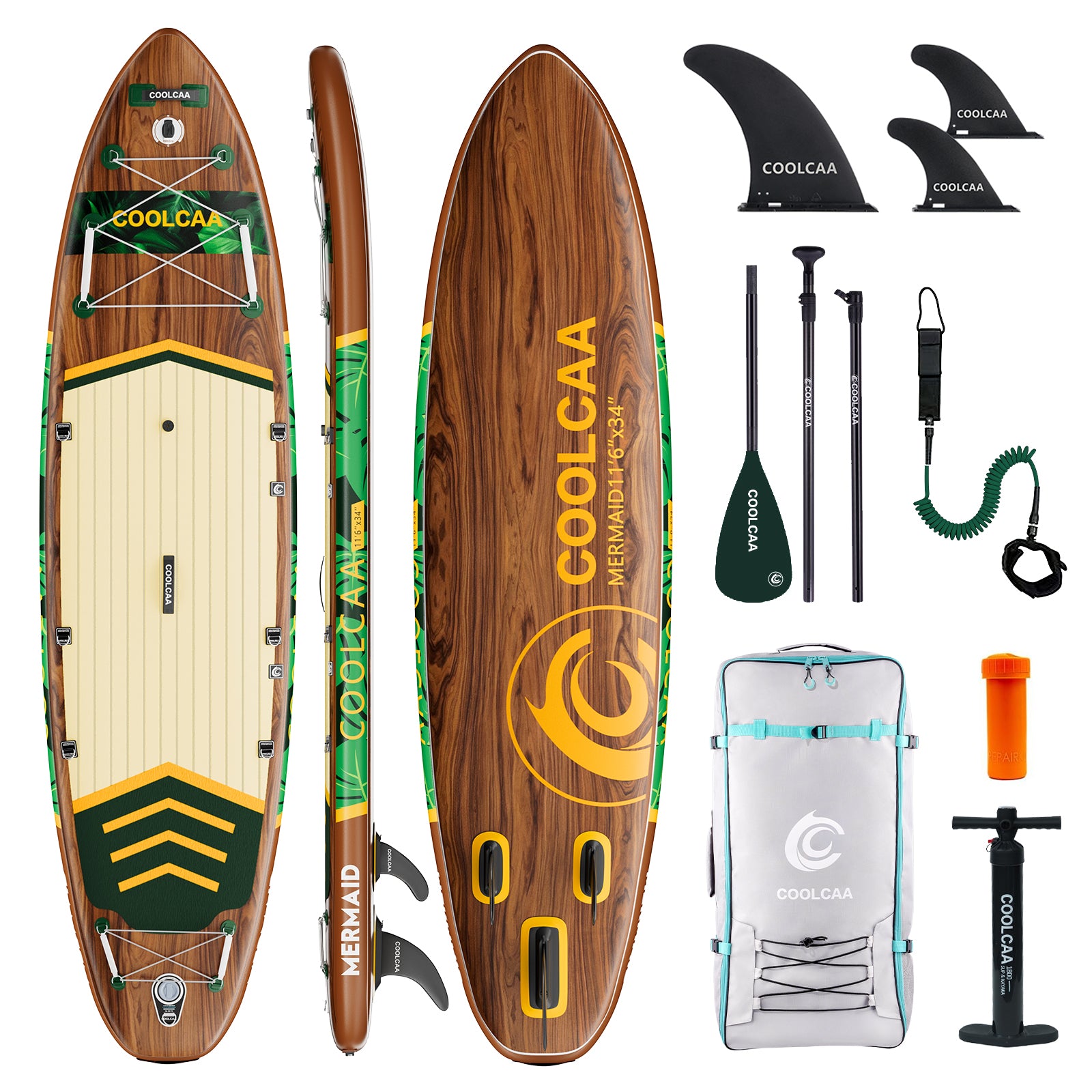 11'6 Jungle Echo Aufblasbares SUP Board Package  Holzoptik（Neues Modell 2026）